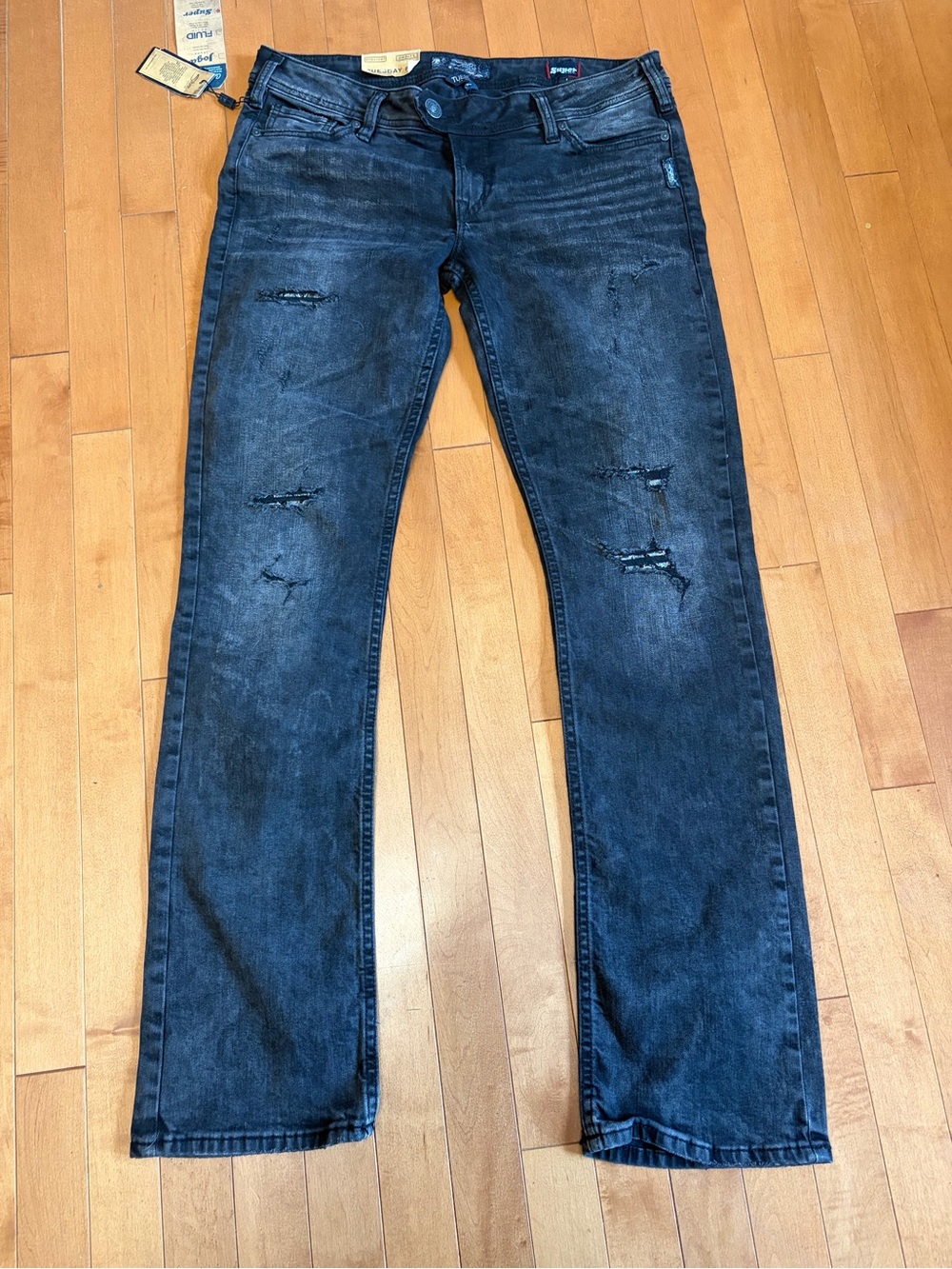 Silver Size 32 32L Tuesday Fit Low Rise Baby Boot Distressed Faded Black Jeans